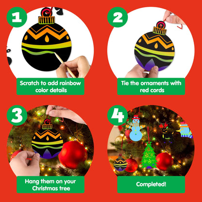 72-Piece Rainbow Scratch Christmas Ornaments