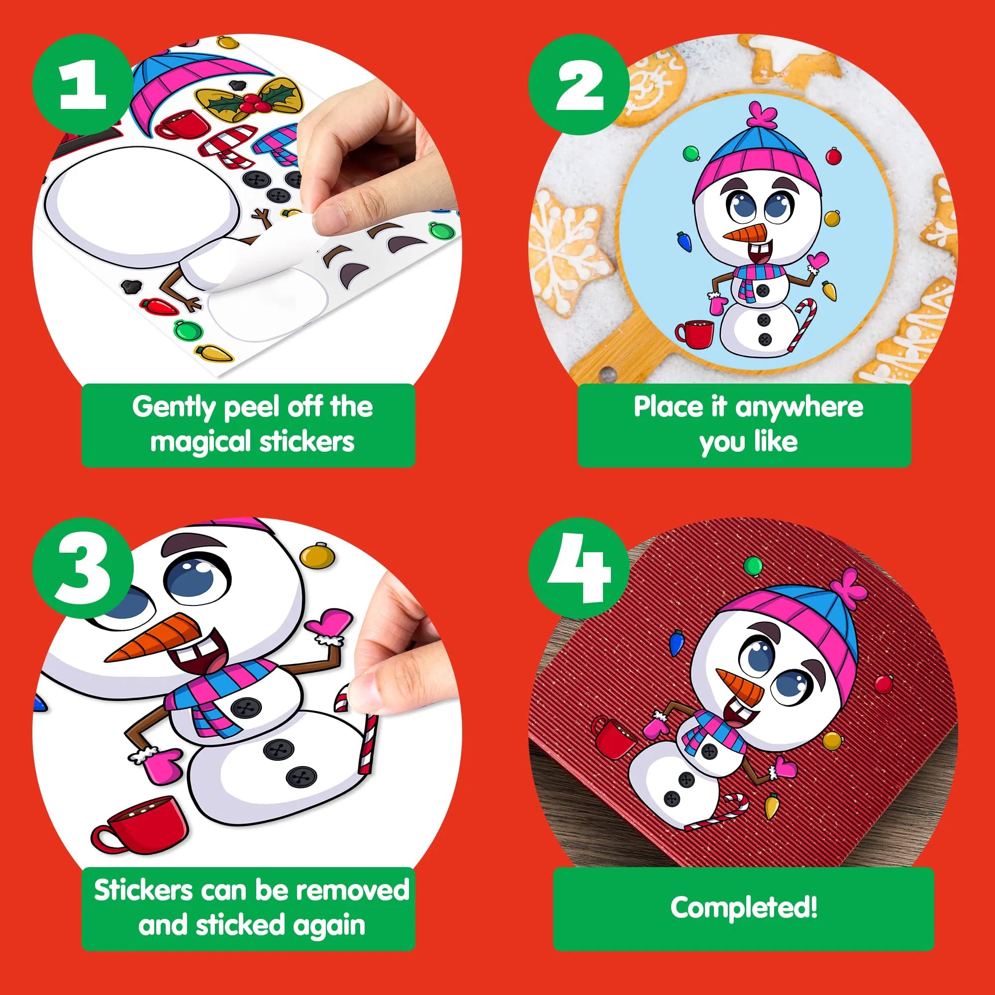 Make-a-Face Christmas Stickers, 6 Designs, 36 Pieces