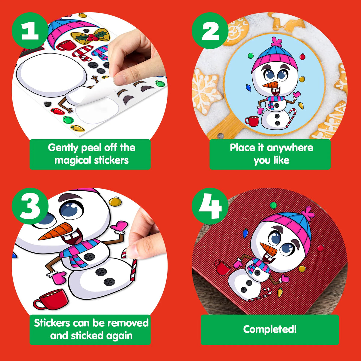 Make-a-Face Christmas Stickers, 6 Designs, 36 Pieces