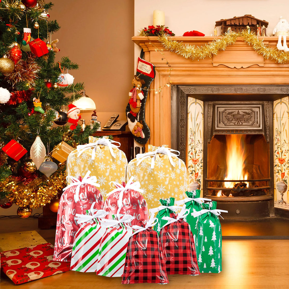 Christmas Drawstring Bags, 36 Pack
