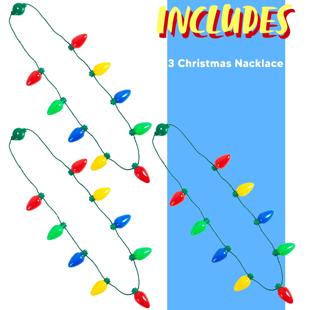 3-Pack Christmas Necklace with 9 Light Bulbs