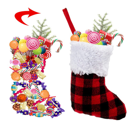 5-Inch Red and Black Buffalo Plaid Christmas Stockings, 12-Pack