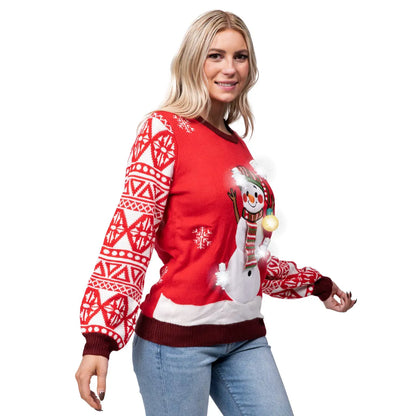 Adult Snowman Ugly Christmas Sweater with Light Up Bulbs