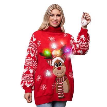 Adult Christmas Reindeer Long Sweater with Lights
