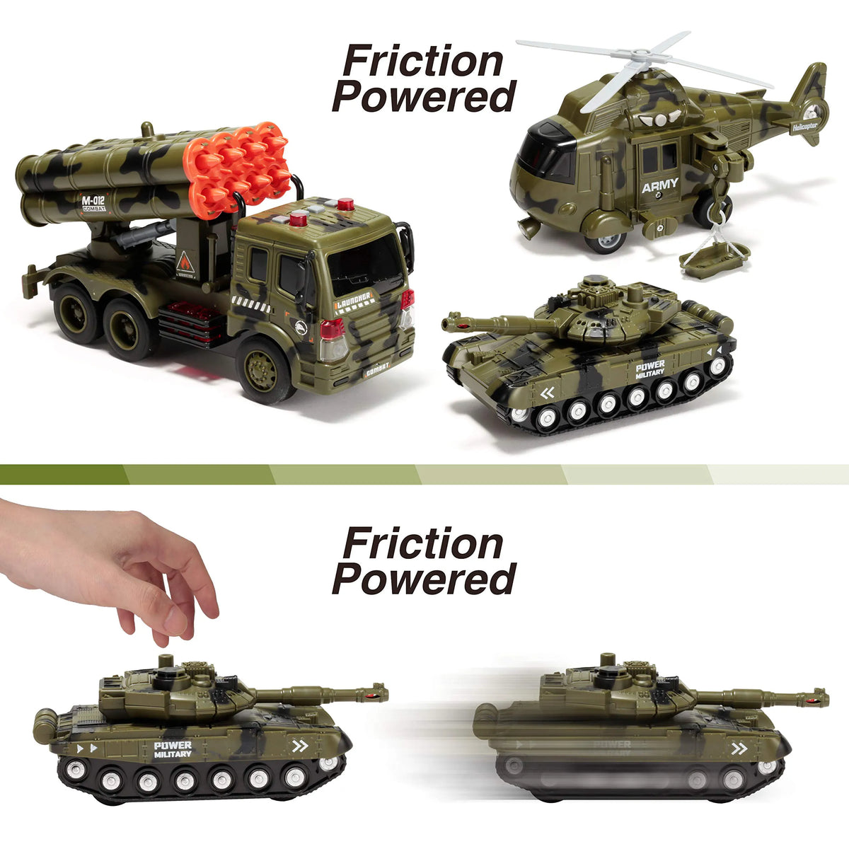 3-in-1 Friction-Powered Siren Military Vehicle Toy
