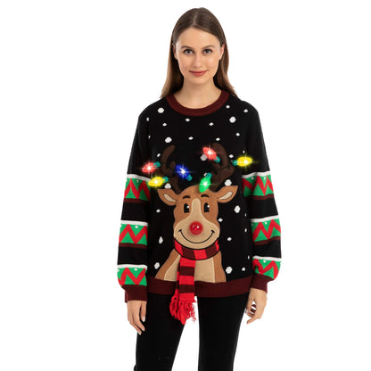 Black Reindeer Ugly Christmas Sweater with Lights
