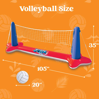 SLOOSH Inflatable Pool Float Set with Volleyball Net and Basketball Hoops - Red & Blue