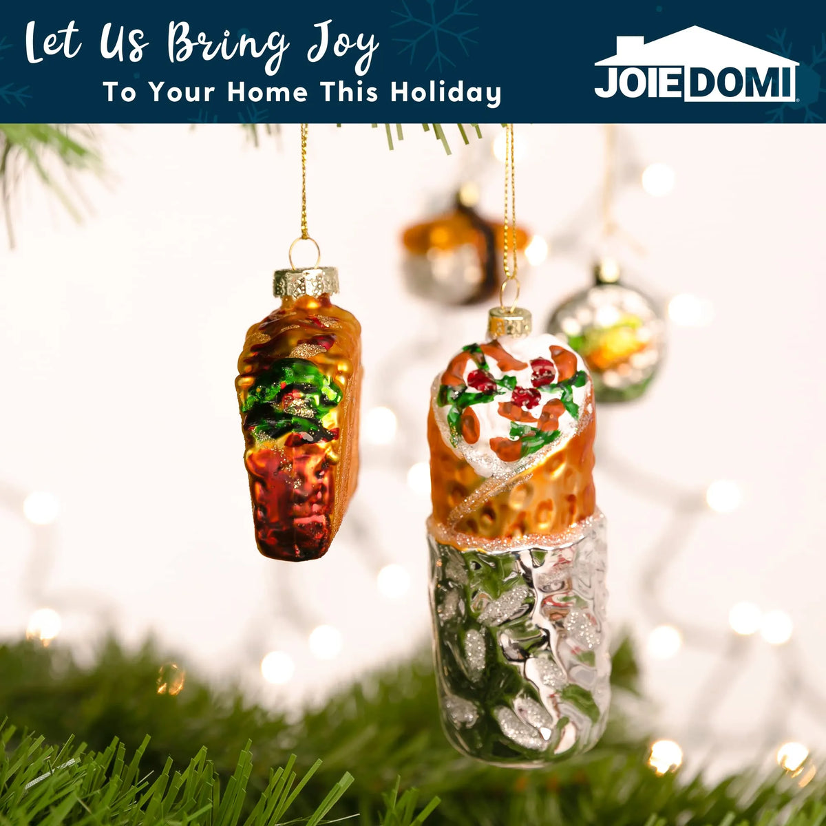 Christmas Glass Blown Ornament: Taco and Burrito Set