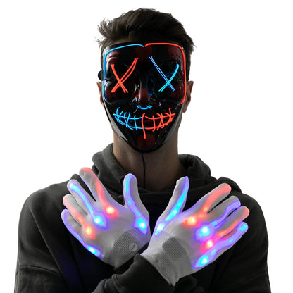 Halloween LED Mask with Light-Up Gloves (Blue & Red)