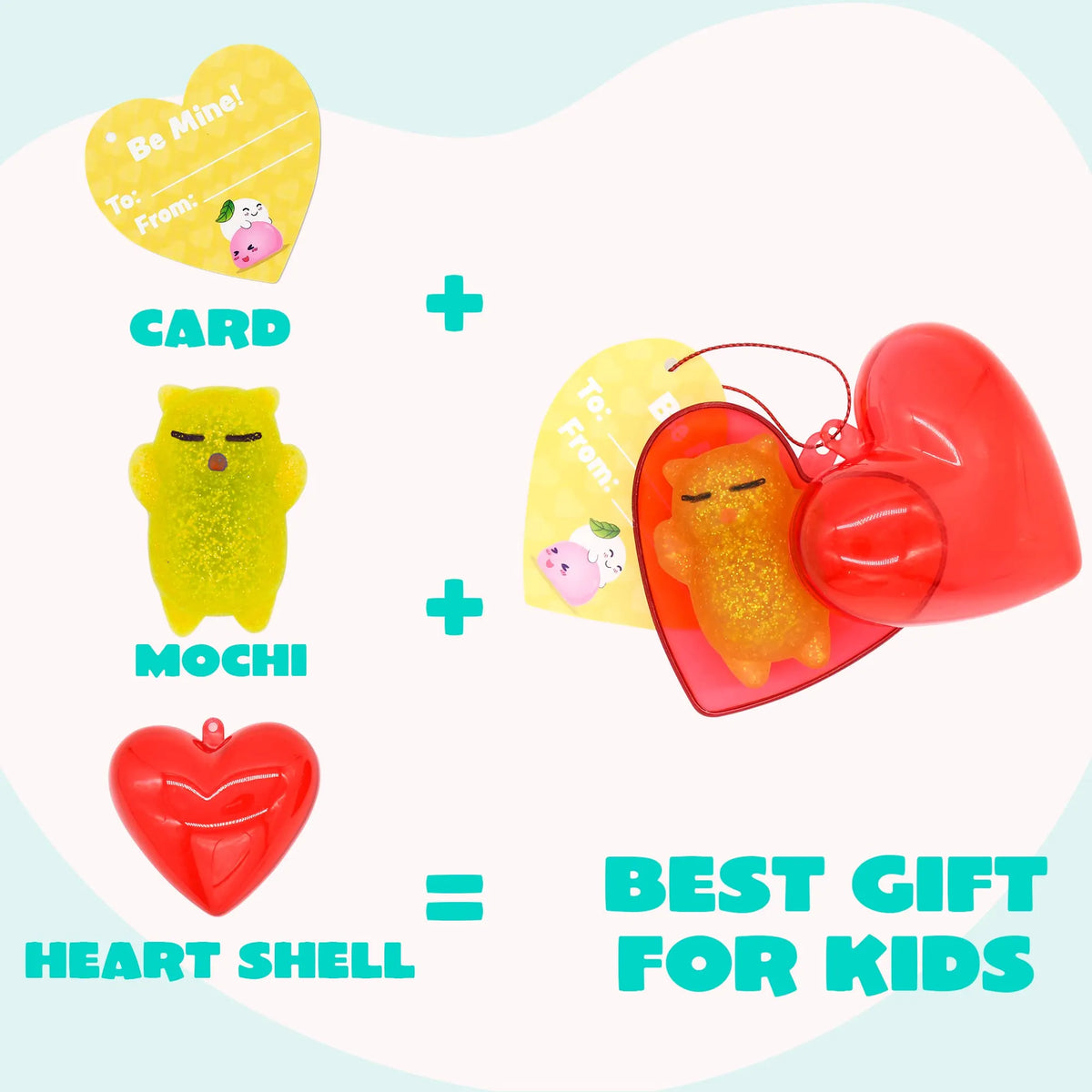 28-Piece Glitter Squishy Hearts Set with Valentine's Day Cards for Kids Classroom Exchange Gifts