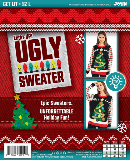 Get Lit Christmas Tree Ugly Sweater with Light Bulbs (Women)