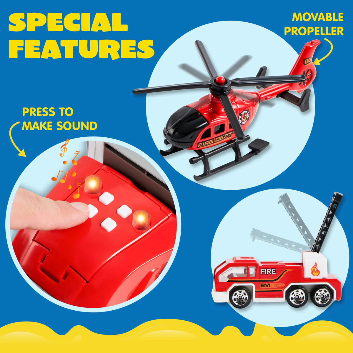 25-in-1 Fire Rescue Carrier Truck Toy Set with 12 Diecast Vehicles & 12 Figures