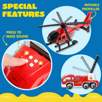 25-in-1 Fire Rescue Carrier Truck Toy Set with 12 Diecast Vehicles & 12 Figures