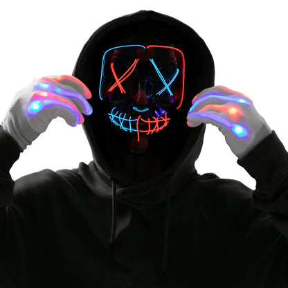 Halloween LED Mask with Light-Up Gloves (Blue & Red)