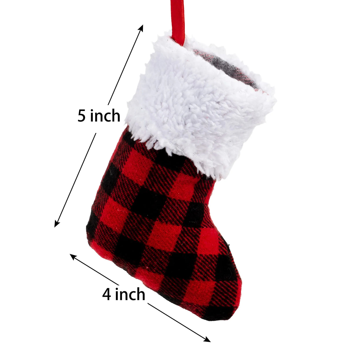 5-Inch Red and Black Buffalo Plaid Christmas Stockings, 12-Pack