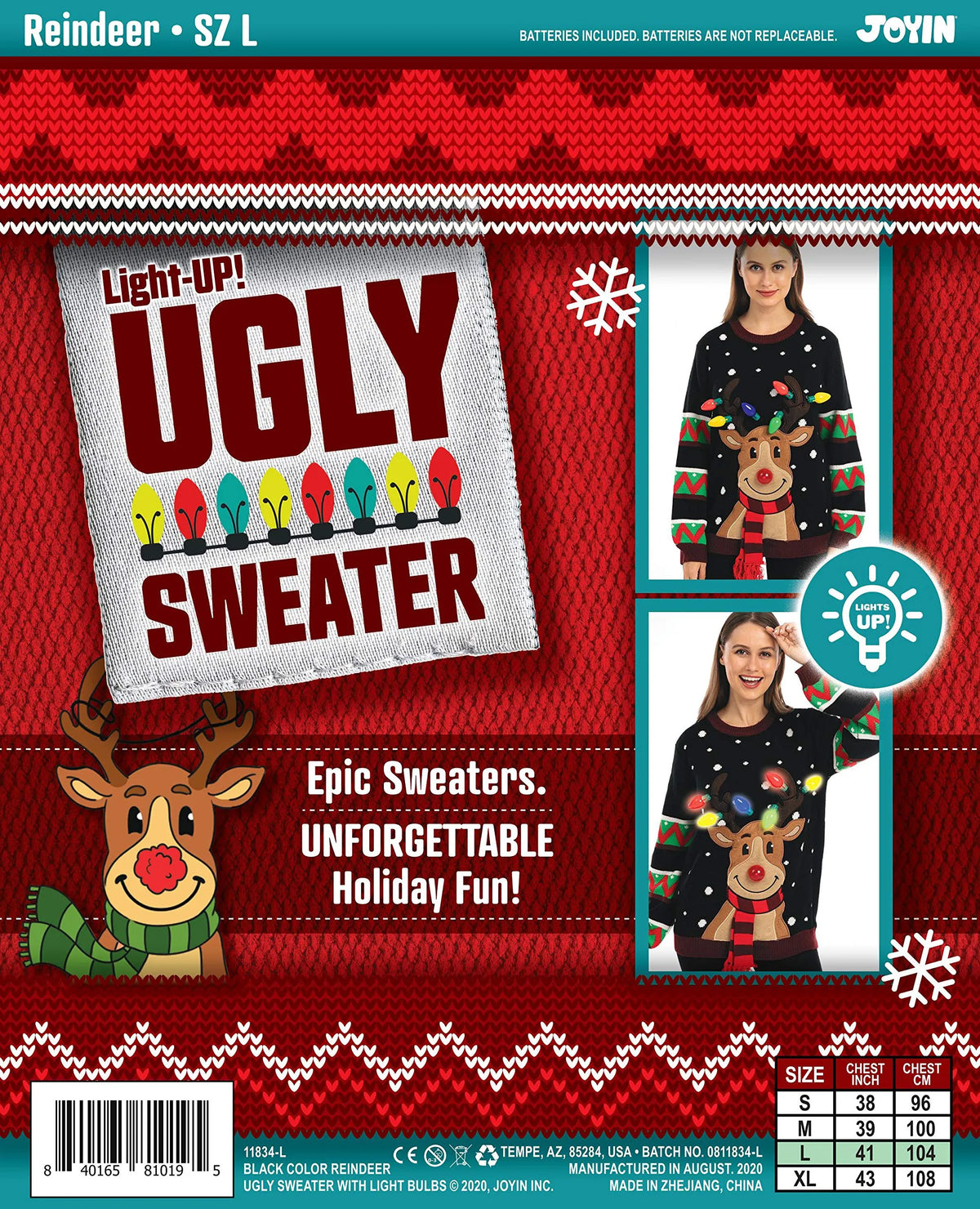 Black Reindeer Ugly Christmas Sweater with Lights