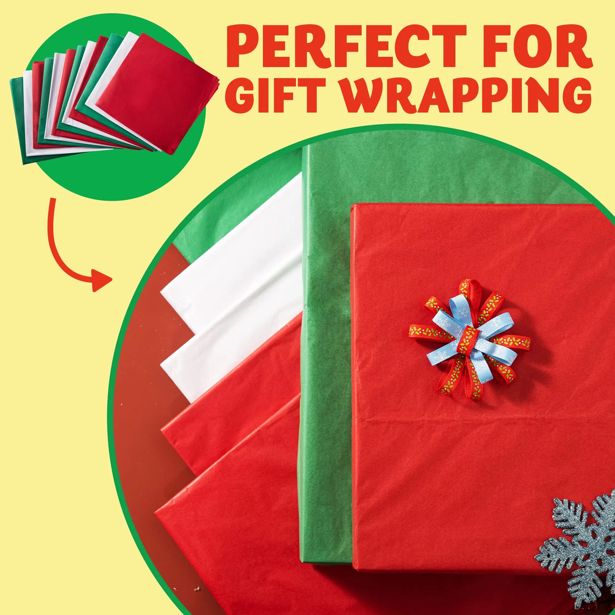 72 Sheets 20x20 Inch Christmas Tissue Paper Assortment (Red, Green & White)