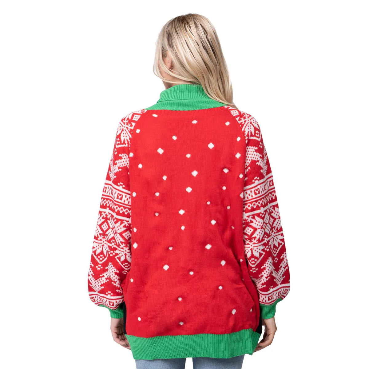 Adult Christmas Tree Long Sweater with Light Bulbs