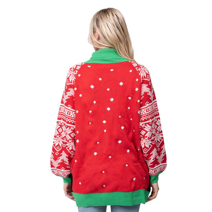 Adult Christmas Tree Long Sweater with Light Bulbs