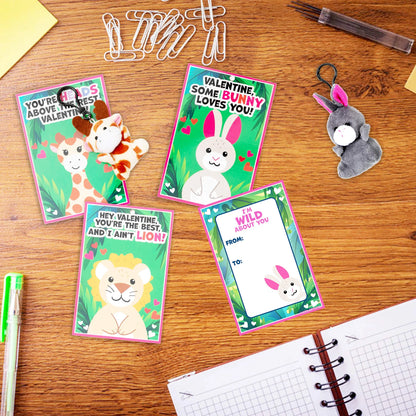 28 Animal Plushies with Valentine's Day Cards for Classroom Gift Exchange