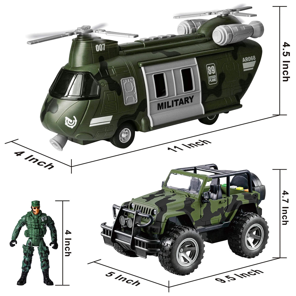 Friction Powered Helicopter and Military Truck Set