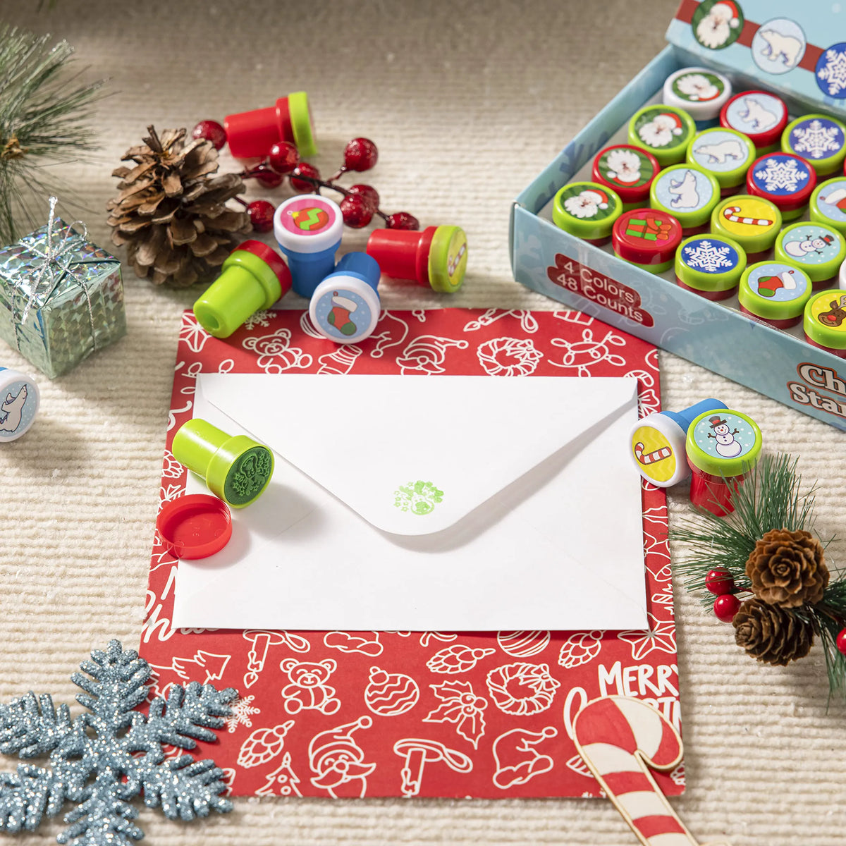 1.5-Inch Christmas Stamps Assortment, 50 Pieces