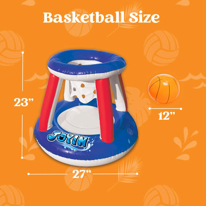SLOOSH Inflatable Pool Float Set with Volleyball Net and Basketball Hoops - Red & Blue