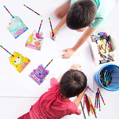 28 Rainbow Pencils with Valentine's Day Cards for Classroom Exchange