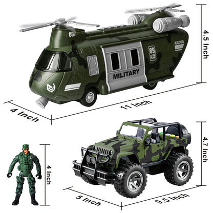Friction Powered Helicopter and Military Truck Set
