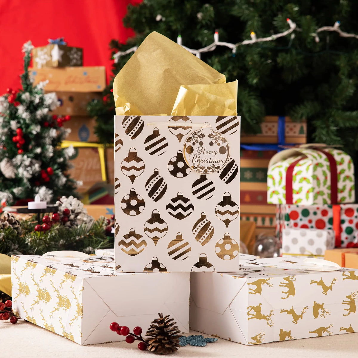 24-Pack Gold Foil Christmas Gift Bags