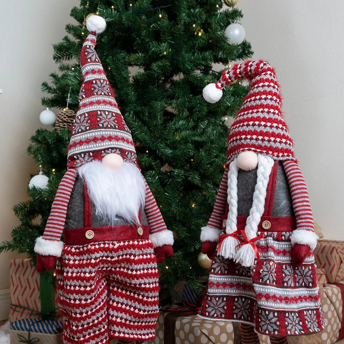 Tall Knitted Gnome Couple, 40 Inches