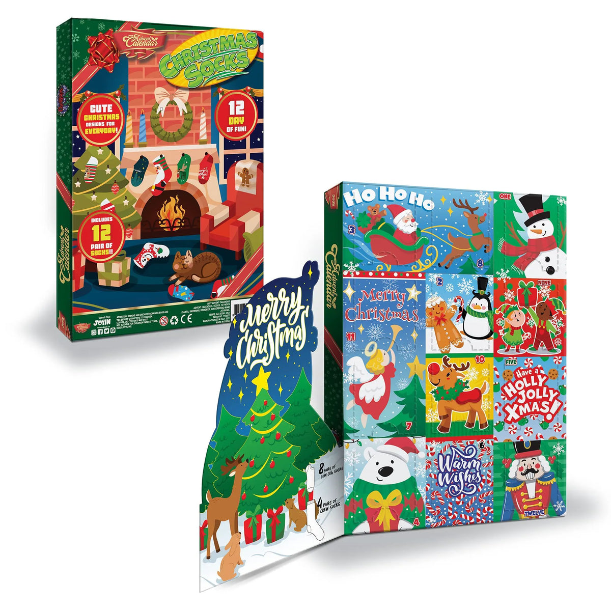 12 Days of Socks Advent Calendar (12 Pairs: Santa, Snowman, Reindeer, Gingerbread Man)