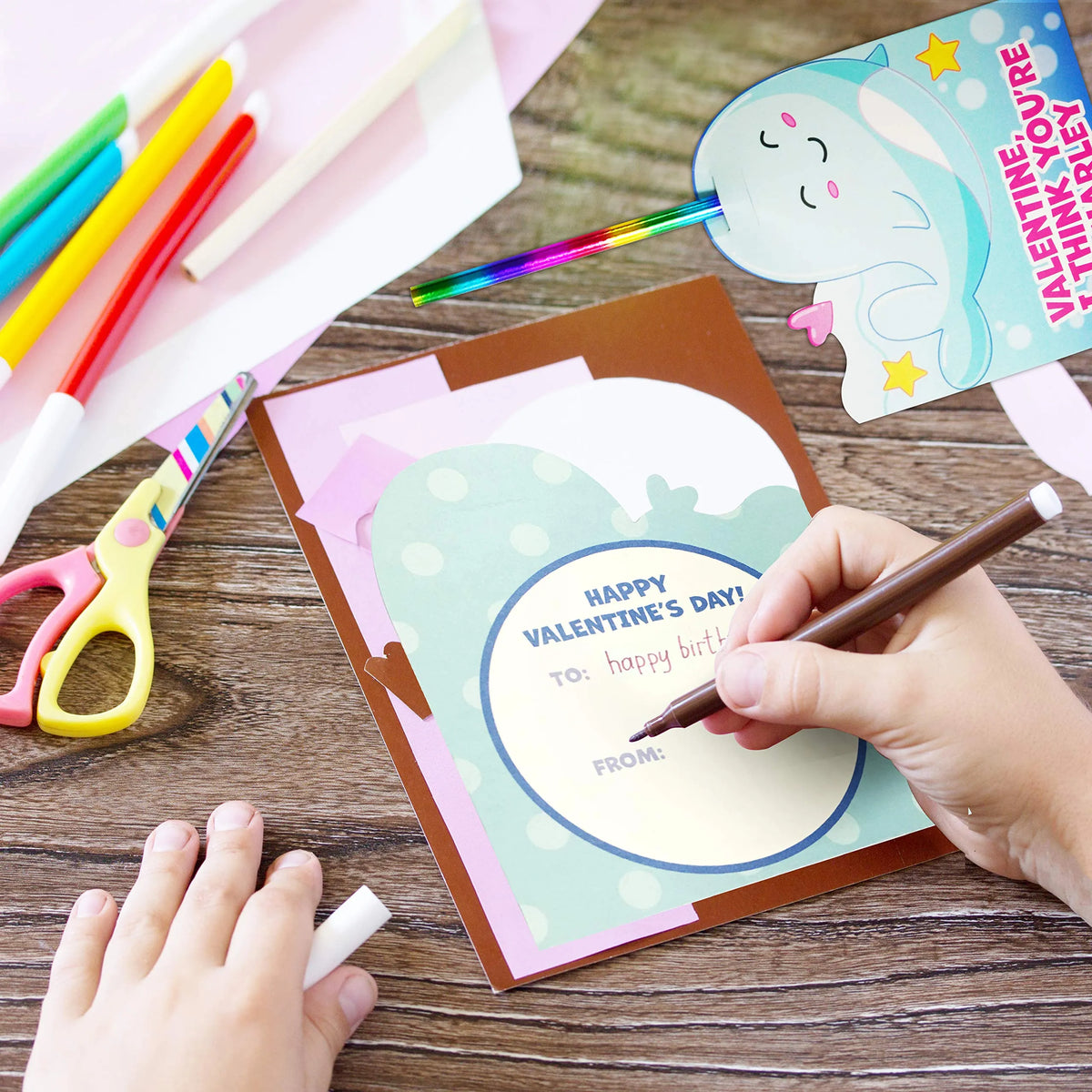 28 Rainbow Pencils with Valentine's Day Cards for Classroom Exchange
