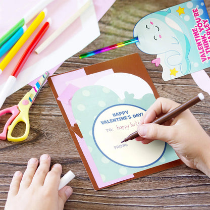 28 Rainbow Pencils with Valentine's Day Cards for Classroom Exchange