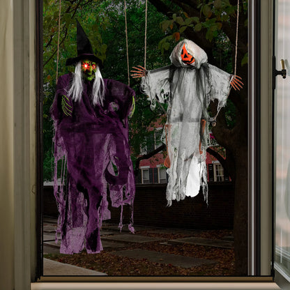 2-Pack Halloween Lighted Swinging Pumpkin & Witch