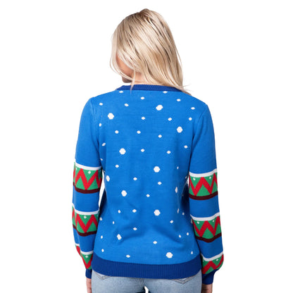 Adult Blue Reindeer Ugly Sweater with Light Bulbs