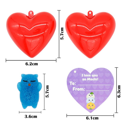 28-Piece Glitter Squishy Hearts Set with Valentine's Day Cards for Kids Classroom Exchange Gifts