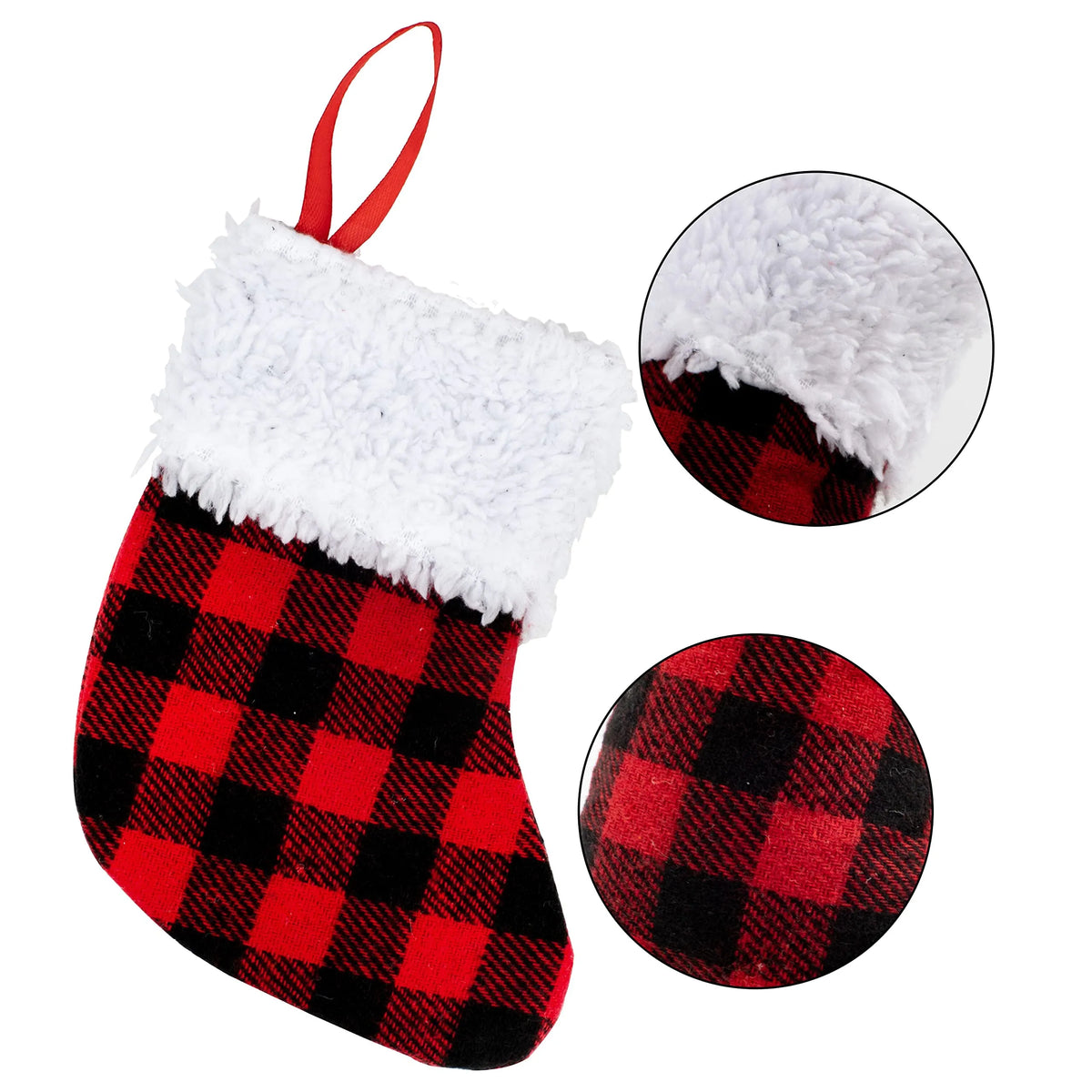 5-Inch Red and Black Buffalo Plaid Christmas Stockings, 12-Pack