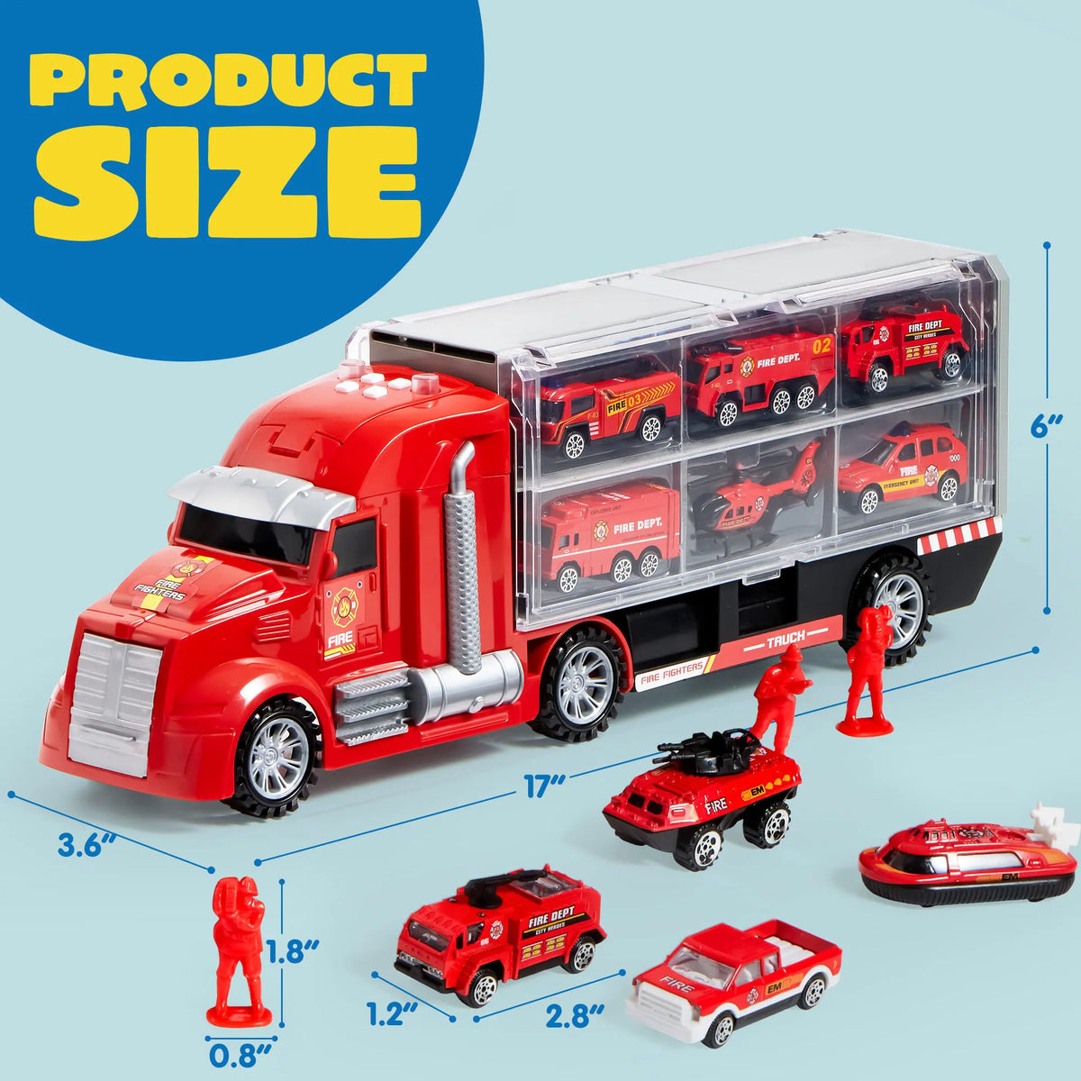 25-in-1 Fire Rescue Carrier Truck Toy Set with 12 Diecast Vehicles & 12 Figures