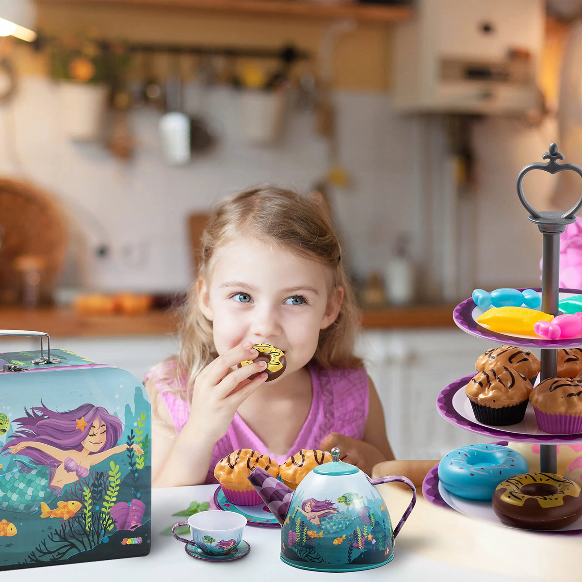 Mermaid Pretend Play Tin Teapot Set