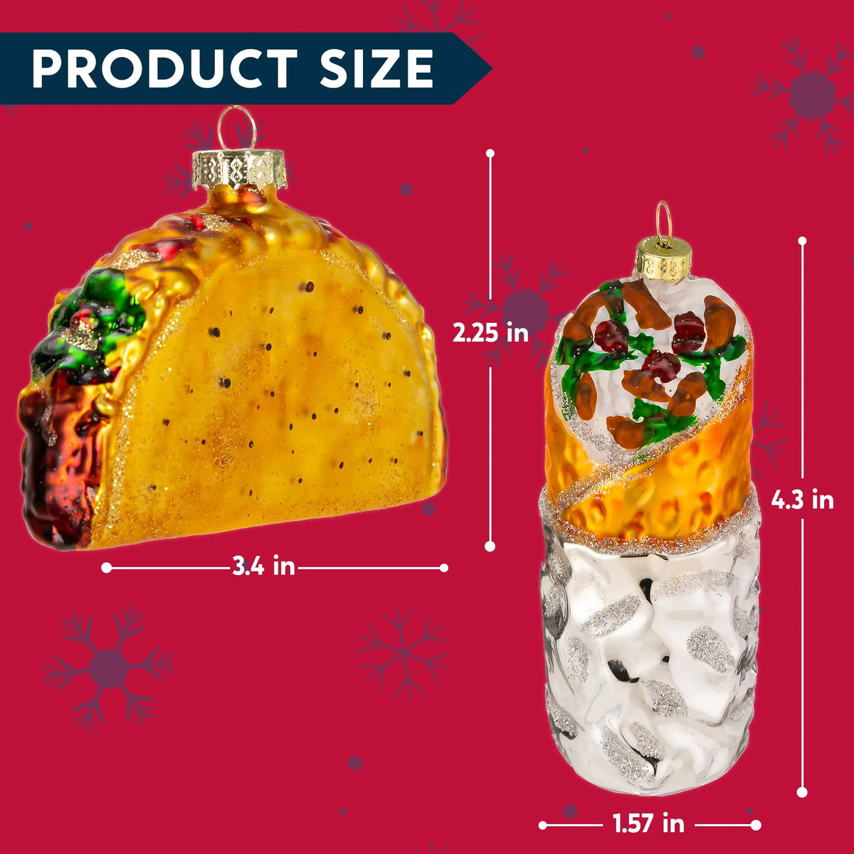 Christmas Glass Blown Ornament: Taco and Burrito Set