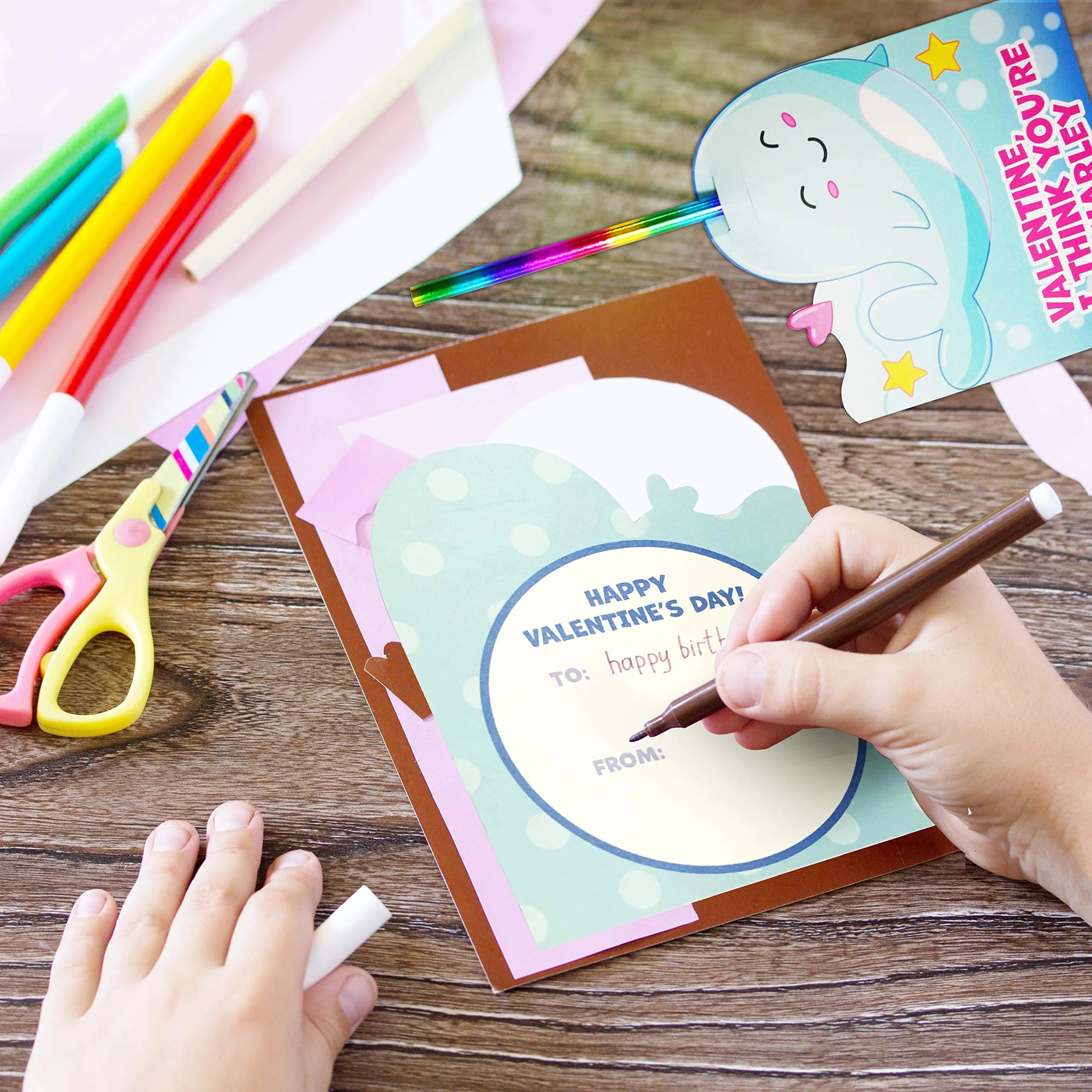 28 Rainbow Pencils with Valentine's Day Cards for Classroom Exchange