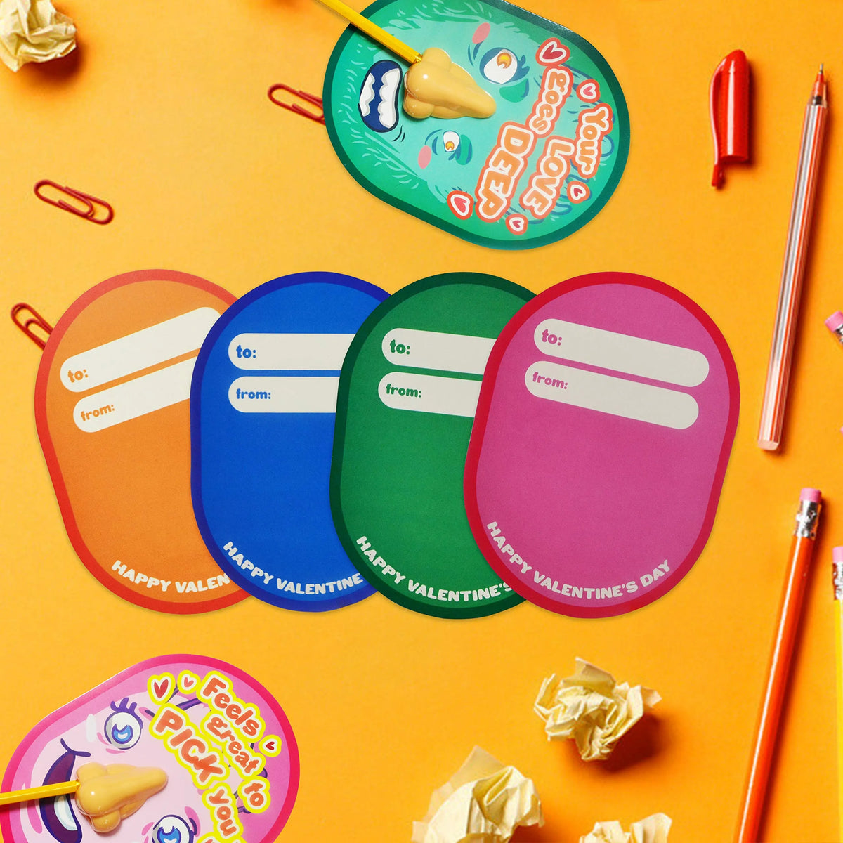 28Pcs 'I Pick Your Nose' Pencil Sharpener Set - Kids Valentine's Cards for Gifts