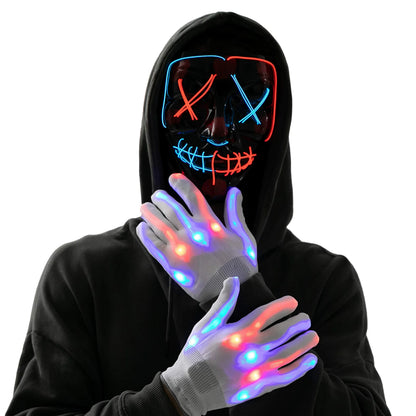 Halloween LED Mask with Light-Up Gloves (Blue & Red)
