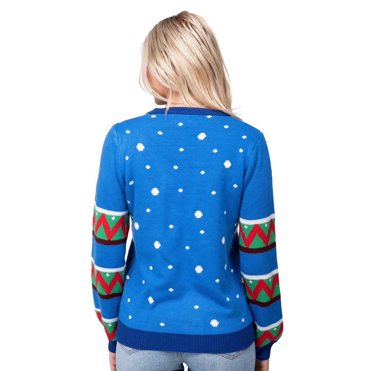Adult Blue Reindeer Ugly Sweater with Light Bulbs