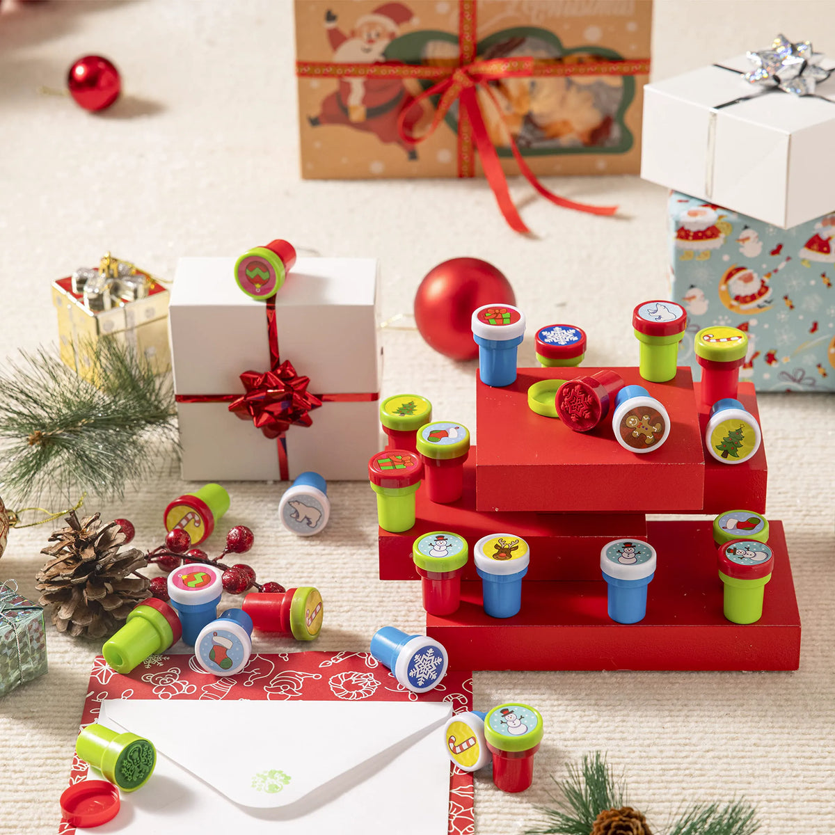 1.5-Inch Christmas Stamps Assortment, 50 Pieces