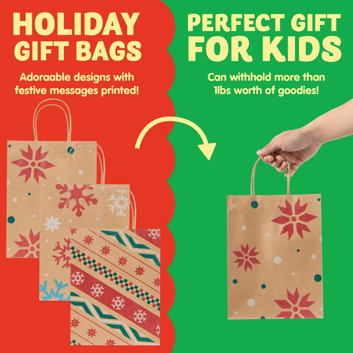 24-Pack Christmas Kraft Gift Bags with Assorted Holiday Prints