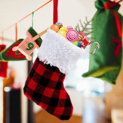 5-Inch Red and Black Buffalo Plaid Christmas Stockings, 12-Pack