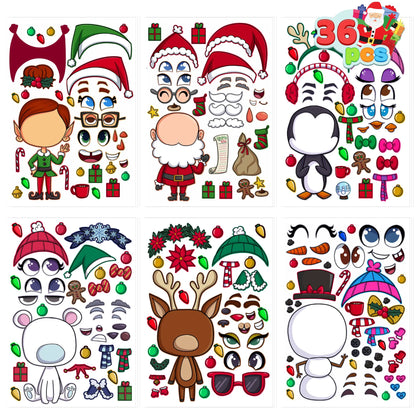 Make-a-Face Christmas Stickers, 6 Designs, 36 Pieces