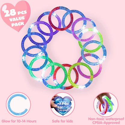 28 Glow Stick Bracelets with Valentine's Day Cards for Kids Party Favors